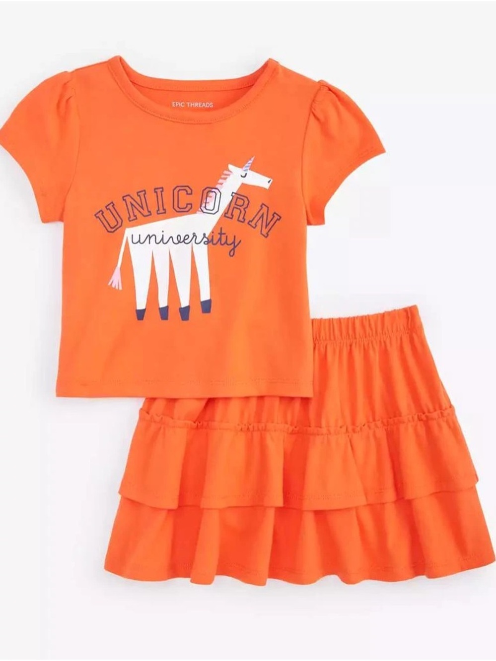 Epic Threads Orange Unicorn Tee & Tiered Skirt Set 2